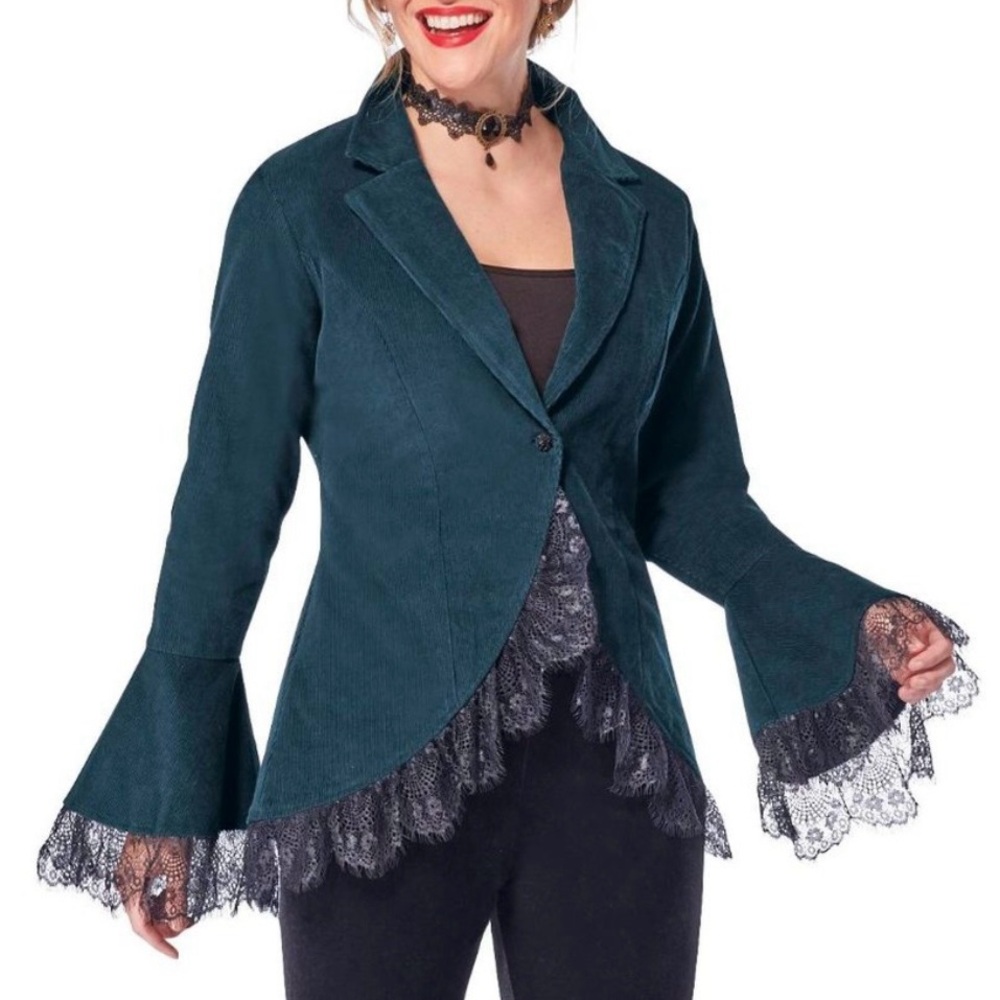 The Pyramid Collection Corduroy Corset Lace Up Jacket Sz Small Lace Trim